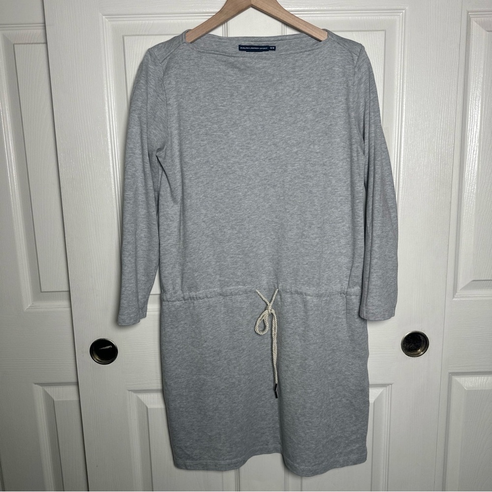 Ralph Lauren Sport Dress Tunic Top Gray Long Sleeve Tie Waist Sz Medium Tennis